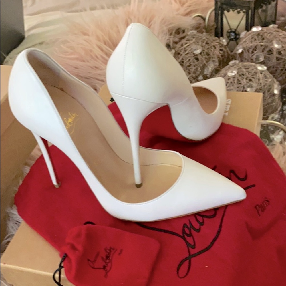 Christian Louboutin White Patent Leather Pointed Toe Pumps - Picture 2 of 4